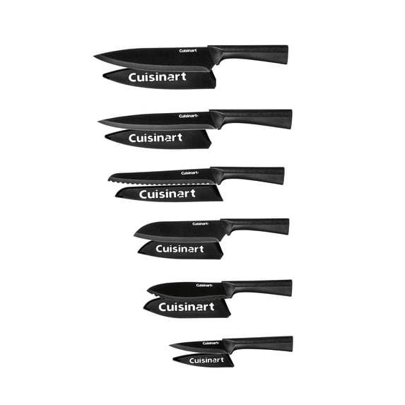 CUISINART Cutlery Knife Set, 12pc Metallic Cutlery Knife Set with Blade Guard , Lightweight, Stainless Steel, Durable & Dishwasher Safe, C55-12PMB,Black