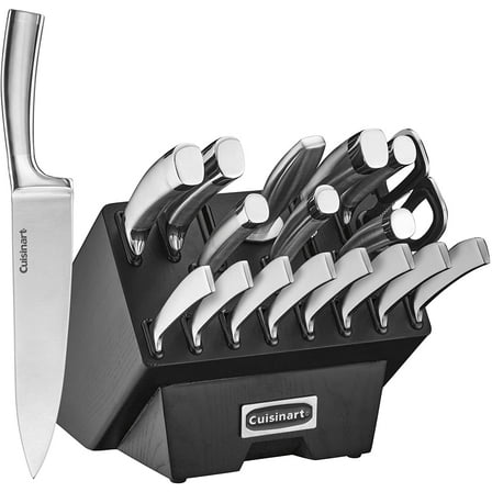 Cuisinart C77SS-19PA Normandy 19 Piece Cutlery Block Set, Stainless Steel Ashwood Black