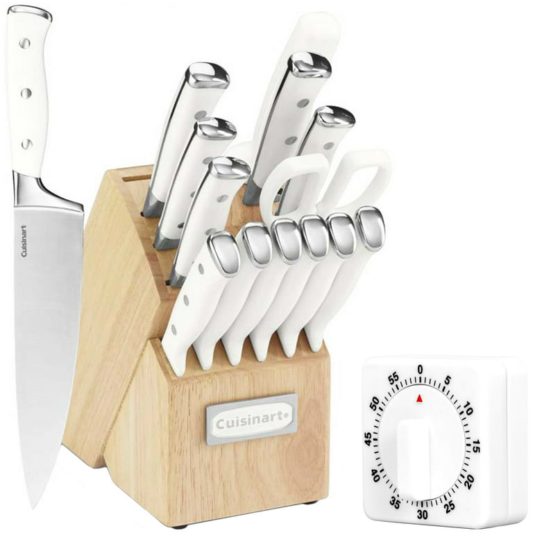 Cuisinart Classic Forged Triple Rivet 15-Piece Cutlery Set with Block,  White and Stainless, C77WTR-15P