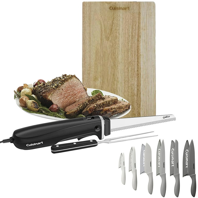 Cuisinart CEK-41 AC Electric Knife with Bamboo Cutting Board Bundle with Cuisinart  Advantage 12-Piece Gray Knife Set with Blade Guards 