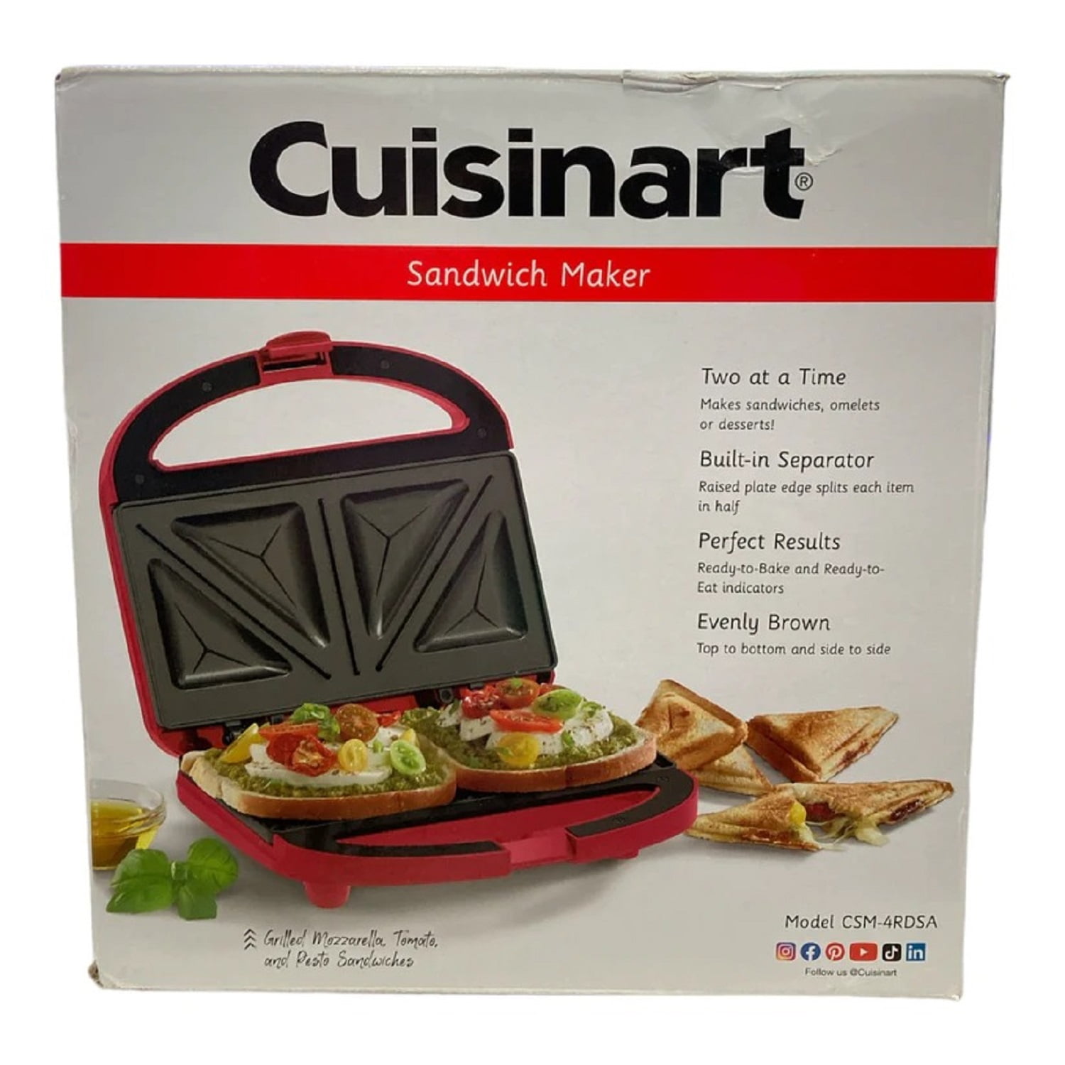 Cuisinart CSM4RSDA NonStick Two at a Time Sandwich Maker, Red