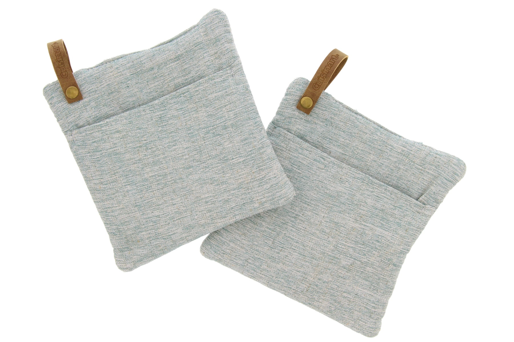 Cuisinart Chambray Potholders w/Insulated Pockets & Faux Leather Loop, Sage