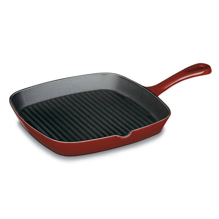 Cuisinart Red Enamel 9 1/4 Cast Iron Grill Pan Griddle/ Skillet Square  C130-23