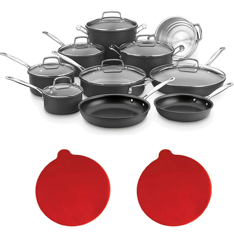 Cuisinart Chef's Classic Non-Stick Hard Anodized, 17 Piece Set, Black  (66-17N) with 2x Deco Gear Red Silicon Trivet 