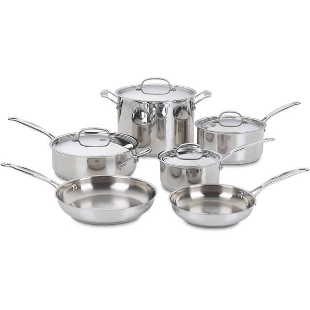 Cuisinart Chef’s Classic 10-Piece Stainless Steel Cookware Set, Aluminum Core Base, Oven Safe
