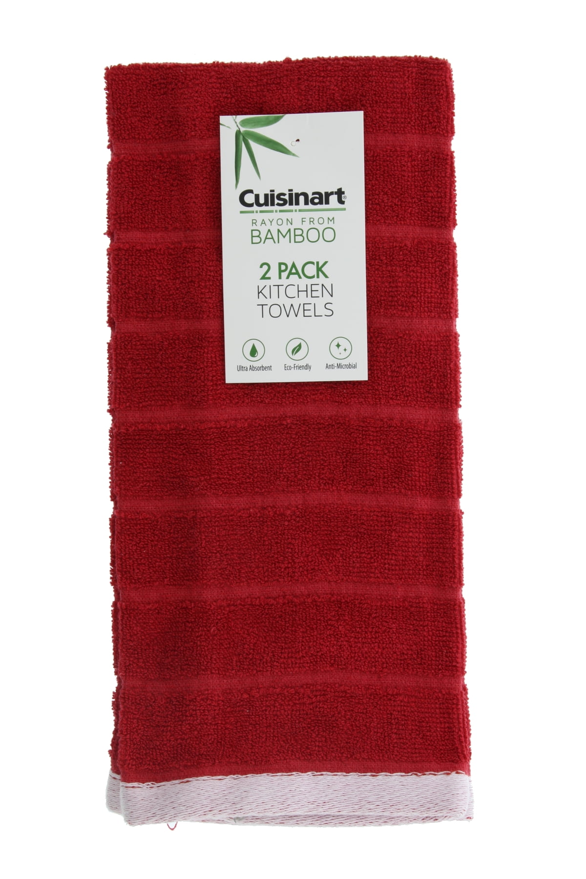 CUISINART 2 PACK KITCHEN TOWELS RED CHECK GRAY STRIPE 16 X 28 COTTON NIP