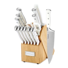 Cuisinart Classic Forged Triple Rivet 15-Piece Cutlery Set with Block, White and Stainless, C77WTR-15P