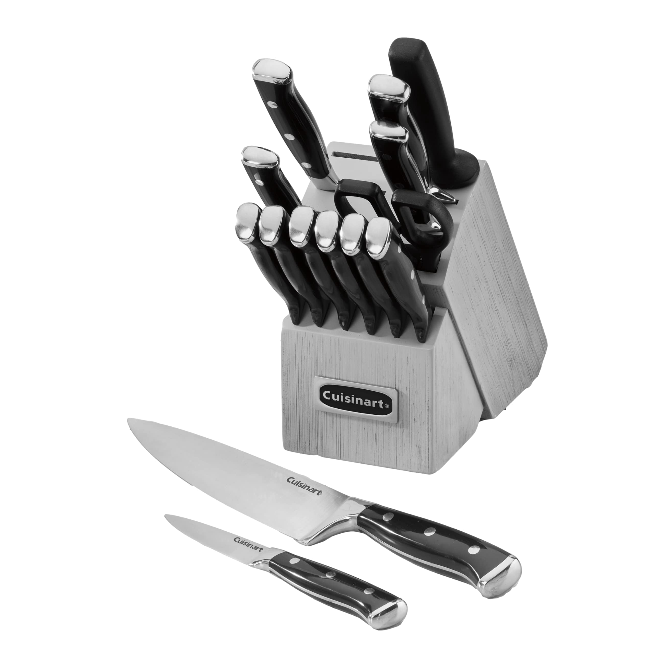 Cuisinart 15-Piece Knife Set with Block, High Carbon Stainless Steel, Forged Triple Rivet, Black/Gray C77BTR-15PG