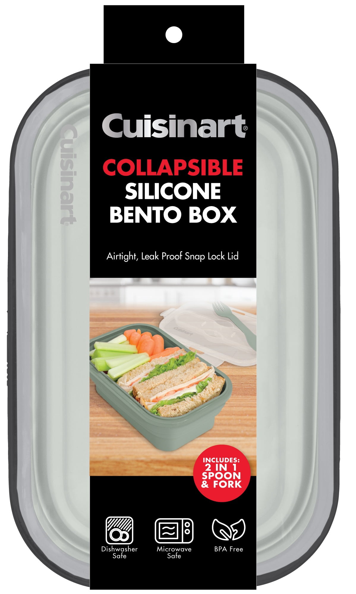 Cuisinart Collapsible Silicone Bento Box with 2-in-1 Utensil, Bpa-Free, Microwavable