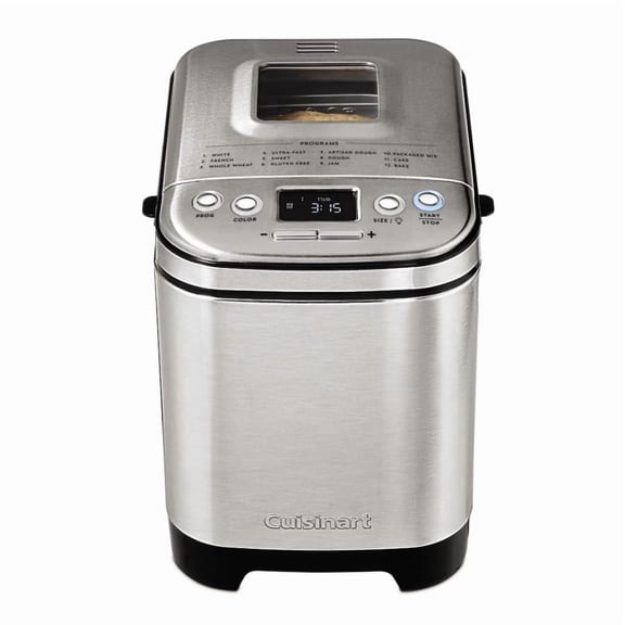 Cuisinart Bread Maker Machine, Stainless Steel Automatic Bread Machine with 12 Menu Options, 3 Loaf Sizes up to 2 Lb., 3 Crust Colors, Removable Nonstick Baking Pan & Kneading Paddle, CBK-110NAS