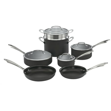 Cuisinart - Dishwasher Safe Anodized 11 Piece Cookware Set - Black