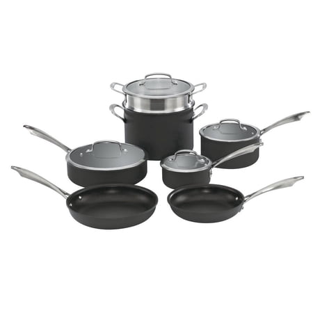 Cuisinart - Dishwasher Safe Anodized 11 Piece Cookware Set - Black