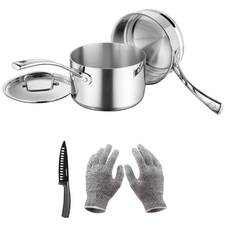 Cuisinart FCT1113-18 French Classic Tri-Ply Stainless Cookware 3-Piece  Double Boiler Set Bundle with Cuisinart Classic Nonstick Edge 6 Chef's  Knife and Deco Gear Kitchen Safety Cut Resistant Gloves 