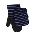 thumbnail image 1 of Cuisinart Kitchen Oven Mitt/Glove & Rectangle Potholder with Pocket Set w/Neoprene for Easy Gripping, Heat Resistant up to 500 degrees F, Twill Stripe- Navy Aura, 1 of 7