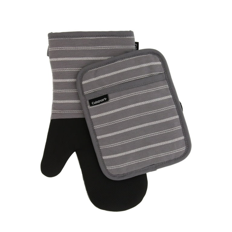 Cuisinart Kitchen Oven Mitt/Glove & Rectangle Potholder with Pocket Set w/Neoprene for Easy Gripping, Heat Resistant Up to 500 Degrees F, Twill