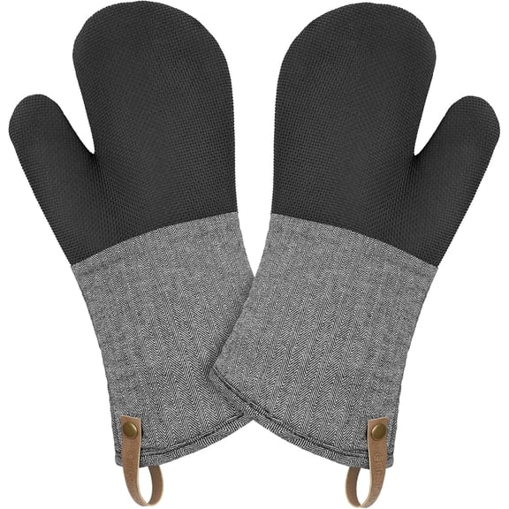 Cuisinart Kitchen Oven Mitts  Heat-Resistant for with Non-Slip Neoprene Palm, Long Cuff, and Cotton Filling Durable Gloves Cooking, Baking, & Grilling