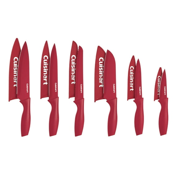 Cuisinart Knife Set, 12pc Ceramic Coated Knife Set with 6 Blades & 6 Blade Guards, Lightweight, Stainless Steel, Durable & Dishwasher Safe (Red)