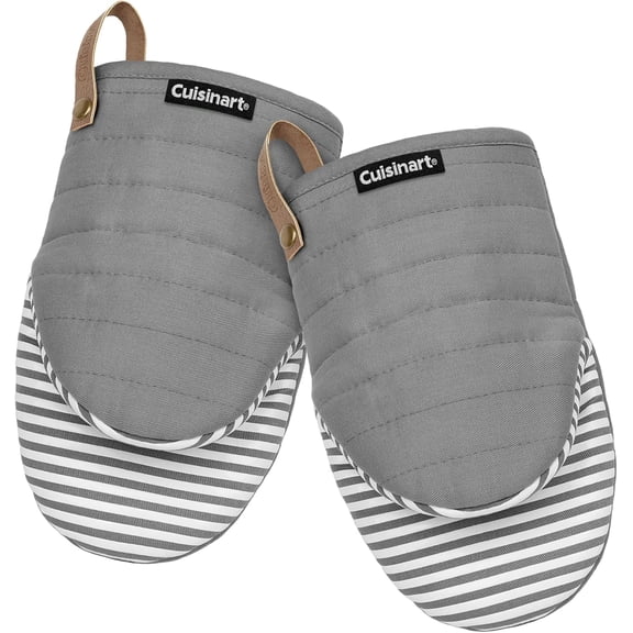 Cuisinart Mini Oven Mitts  5.5 x 8 Heat-Resistant Kitchen for with Non-Slip Printed Silicone, Cotton Filling, and Faux Leather Loop Durable Mitt Set Cooking & Baking (Horizon)