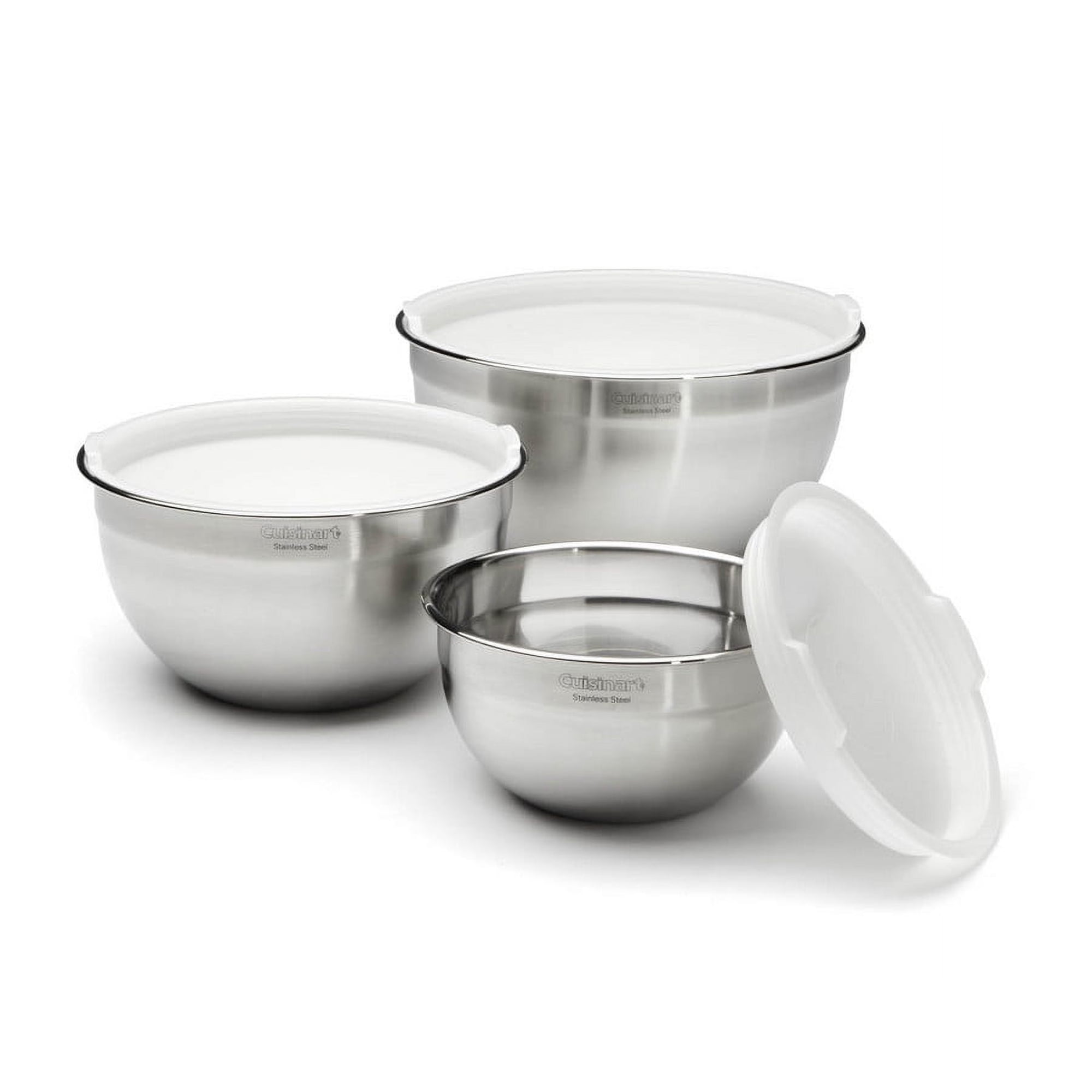 Cuisinart Stainless Steel Mixing Bowl Set with 5 Quart Bowl and Lid, 1.5 Quart Bowl and Lid, 3 Quart Bowl and Lid 3 Piece