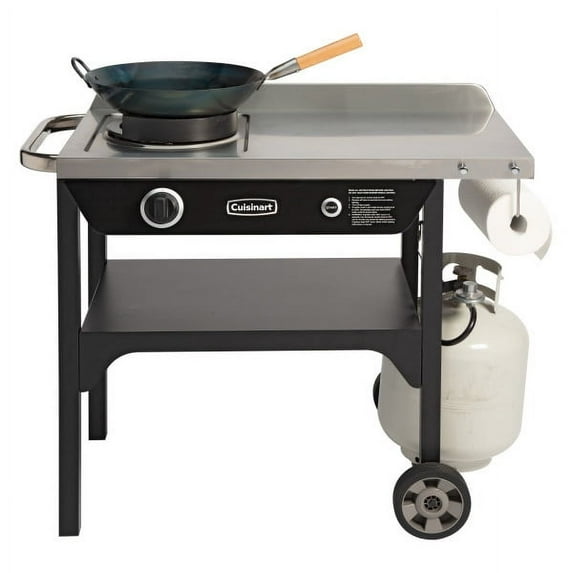 Cuisinart Outdoor Wok Station with 14” Carbon Steel Pan, 50,000 BTU Wok Burner, Prep Table