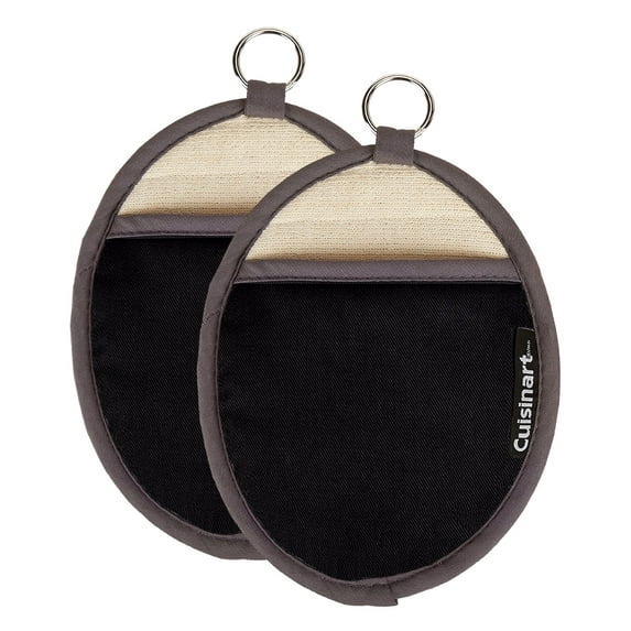 Cuisinart Oval Pot Holder/Oven Mitt w/ Pocket- Black (Pack of 2)