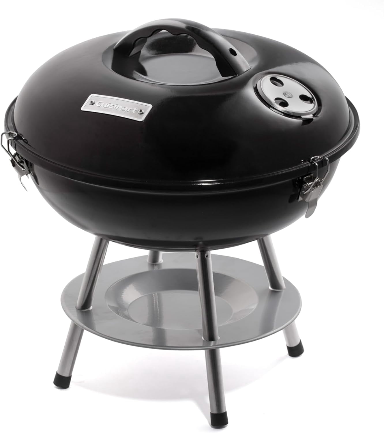 Cuisinart 14" Portable Charcoal Grill, Tabletop Outdoor Small Grill with Locking Lid and Dual Vents, Chrome Plated Travel Size BBQ Perfect for Camping