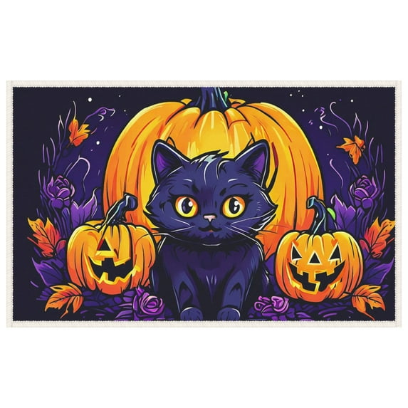 Happy Halloween Black Cat Practical Welcome Door Mats for Yard Porch Deco - Anti-slip Halloween Night Pumpkin Doormats Halloween-featured Mat 19.7x31.5in
