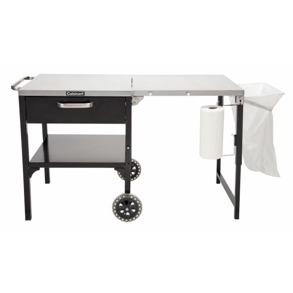 Cuisinart Black and Stainless Steel Outdoor Prep Table with Wheels