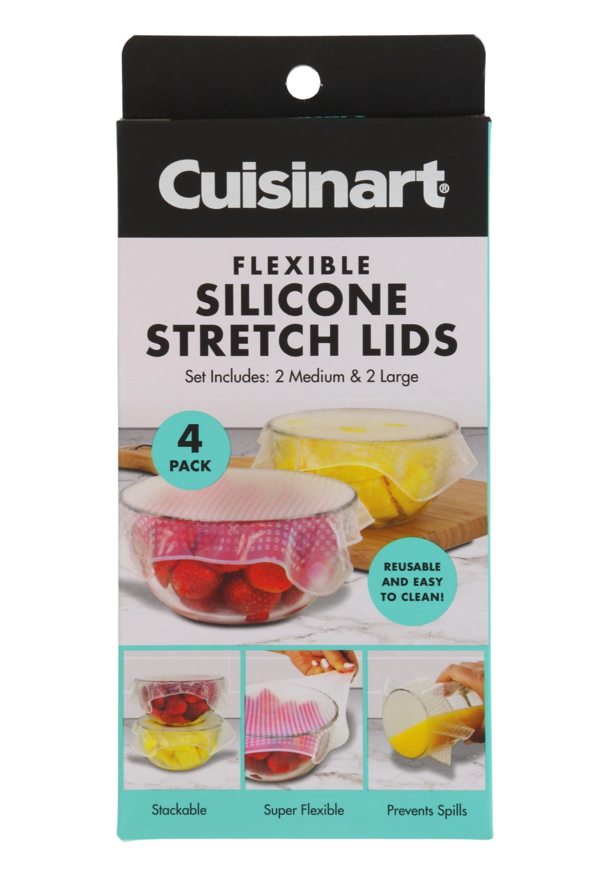 Cuisinart Reusable Silicone Stretch Lid for Food, 4 Pack Replaces