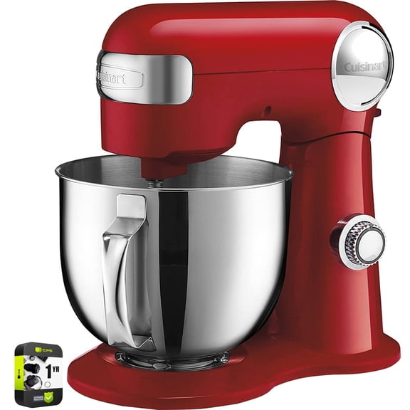 Cuisinart SM-50R 5.5-Quart Stand Mixer Ruby Red Bundle with 1 YR CPS Enhanced Protection Pack