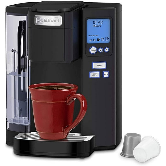 Cuisinart Single Serve 1 Cup Coffee Tea Maker Machine w/ 5 Serving Sizes and Adjustable Temperature for Individual Coffee Pods, 72 Ounce, Matte Black 72 oz, Single Serve Matte Black Coffee Center