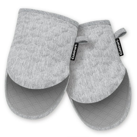 Cuisinart ShieldPro Silicone Heat-Resistant Non-Slip Mini Oven Mitts with Hanging Loop, Gray, 5” x 8.5”