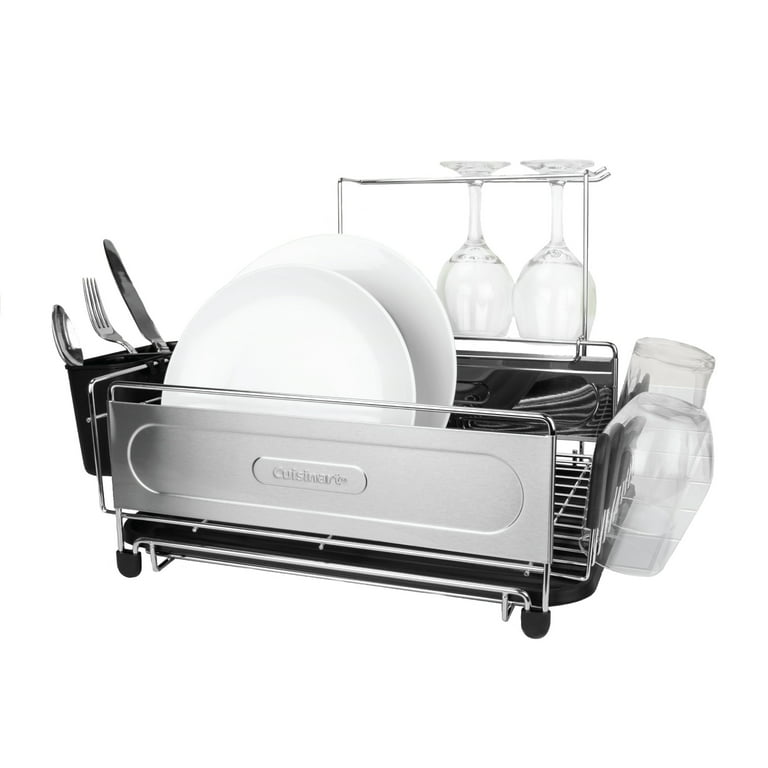 RBAYSALE Dish Drying Rack, Large Dish Rack Expandable Stainless Steel Dish Drainer with Wine Glass Holder, Utensil Holder, Cutting Board Holder