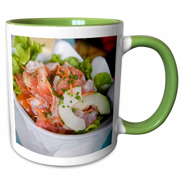 3drose, Cuisine, Poisson Cru, Les Tipaniers Hotel, Moorea - Oc13 Dpb0152 - Douglas Peebles, 11oz Two-tone Green Mug