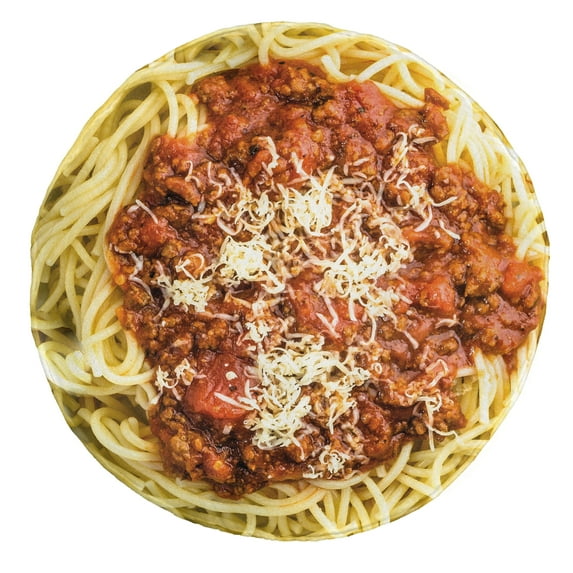 Cuisine Round Blanket, Plate of Spaghetti Bolognese Traditional Italian Food Pasta Cooking, Cozy Plush for Indoor & Outdoor Use Novelty Joke Gift Idea, 71" Round, Mustard Paprika White, by Ambesonne