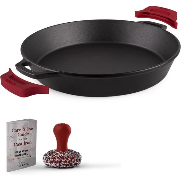 Cuisinel 15 in Oven Safe Cast Iron Skillet with Silicone Handle Covers