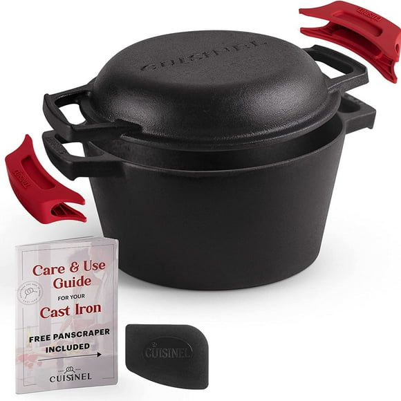 Cuisinel 2-in-1 Multi-Cooker Cast Iron Dutch Oven 3-Quart Deep Pot w/ Skillet Frying Pan Lid Combo