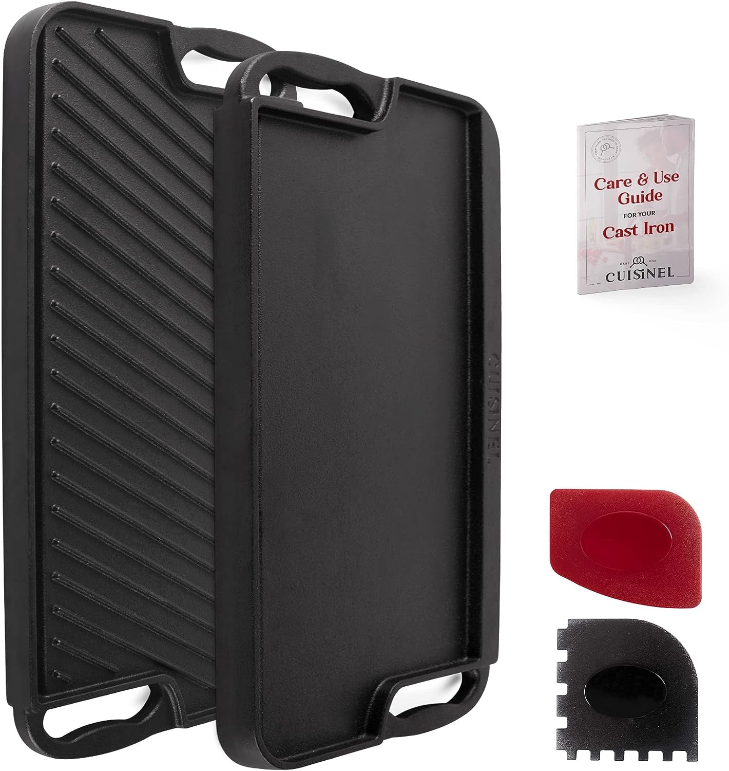 Cuisinel Cast Iron Grill Griddle Combo 20”x10”, Reversible, with Grill