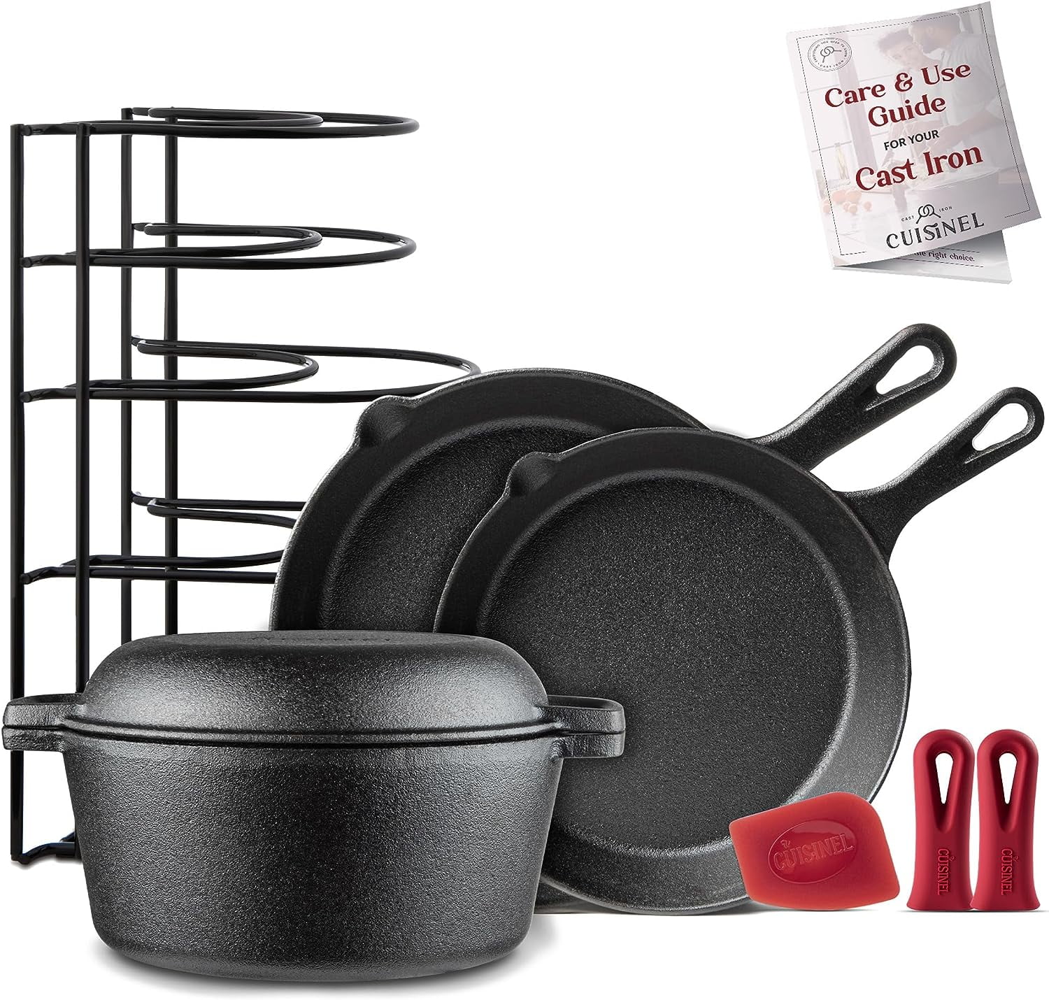 Cuisinel 5-Piece Cast Iron Cookware Set Pre-Seasoned Pan and Accessories  Kit 