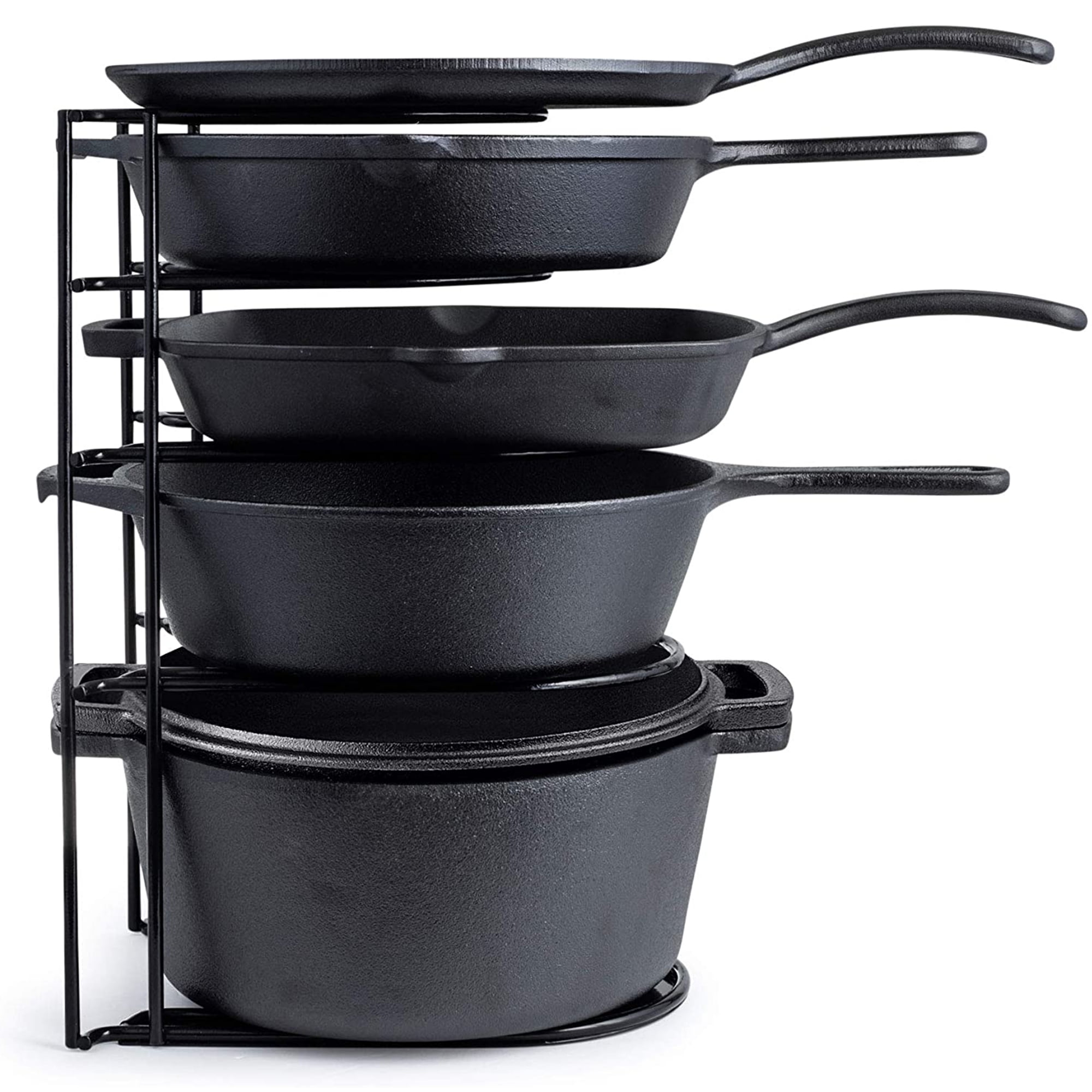 MUDEELA 6 Tier Heavy Duty Pan Organizer, Pan Rack Holds Cast Iron Skillets,  Griddles and Shallow Pots, Pan Organizer Rack for Cabinet Kitchen, Durable  Steel Construction, No Assembly Require 