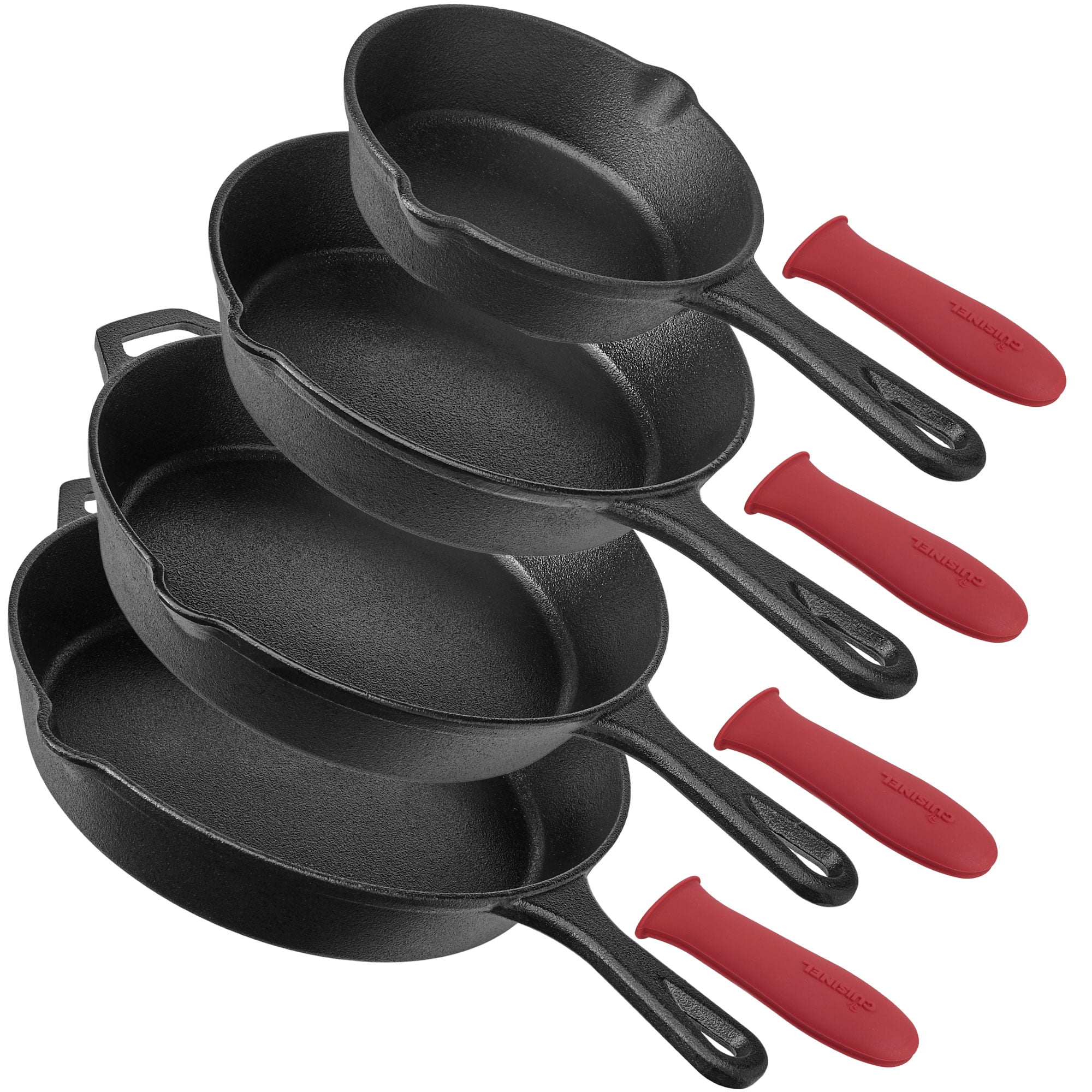 Cuisinel Cast Iron Skillets Frying Pan Set of 3 with Handle Covers