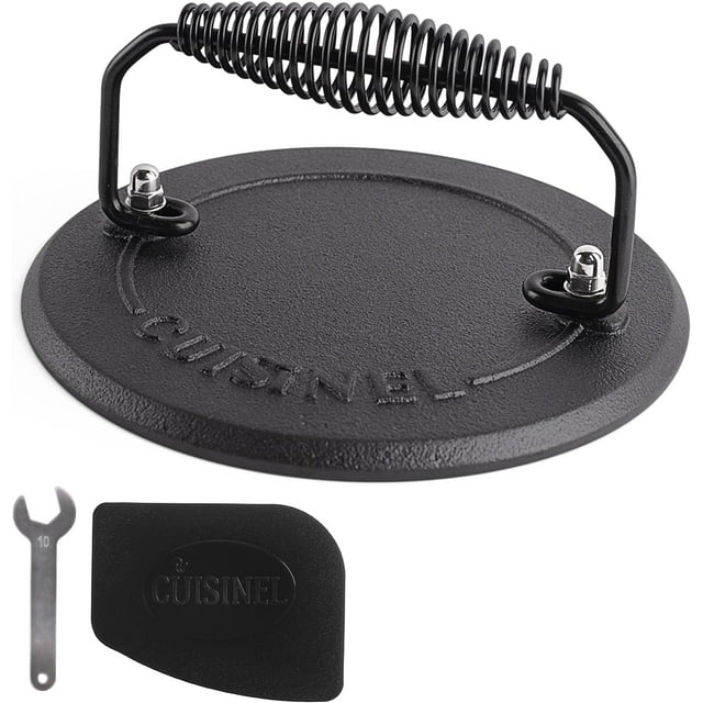 Cuisinel Cast Iron Grill Press Round PreSeasoned Panini & Burger