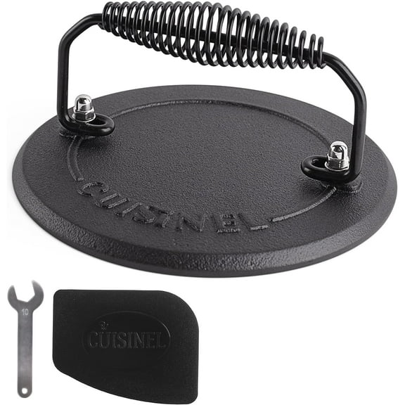 Cuisinel Cast Iron Grill Press Round Pre-Seasoned Panini & Burger Smasher