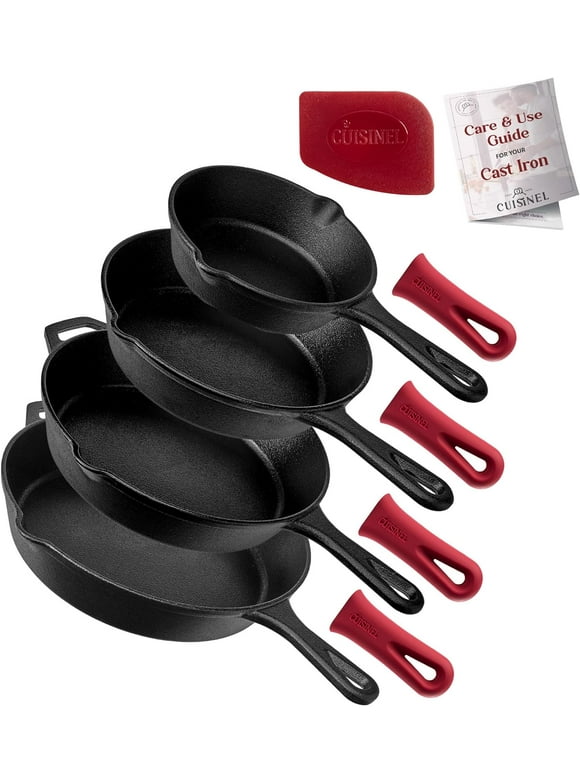 Cuisinel Cast Iron Skillet Set of 4 Kitchen Cookware Pre-Seasoned 6” 8” 10” 12"