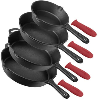  Cuisinel Cast Iron Cookware Set - 6-Pieces Pre-Seasoned Kit:  10+12 Skillet + Glass Lids + Pizza Pan + Pan Rack Organizer + Silicone  Handle Covers + Scraper/Cleaner - Grill, Camping, Indoor/Outdoor
