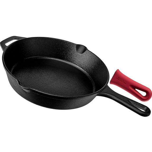 Cuisinel Cast Iron Skillet w/ Silicone Heat-Resistant Handle Cover, Oven Safe Cookware, 10"