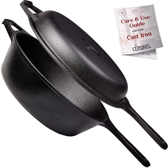 Cuisinel Cast Iron Skillet with Lid 2-in-1 Multi Cooker Pre-Seasoned Dutch Oven 3 Quarts
