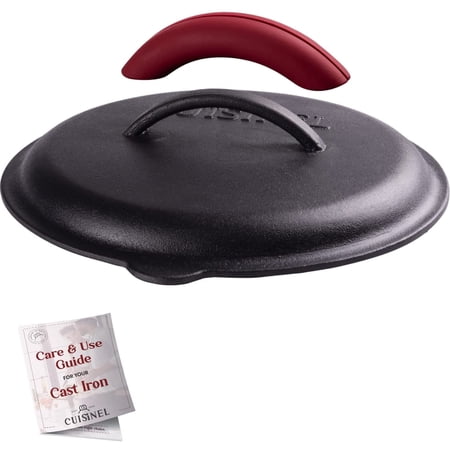 Cuisinel Pre-Seasoned Cast Iron Pan Lid Universal Replacement Cover with Silicone Handle Holder, 10"