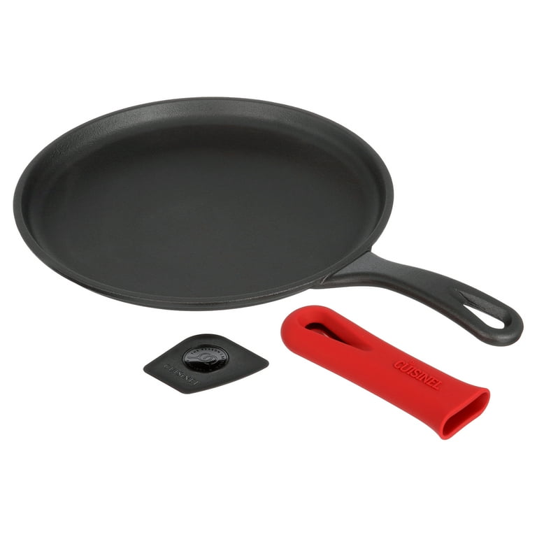 Cuisinel Pre-Seasoned Round Cast Iron Griddle with Silicone Handle