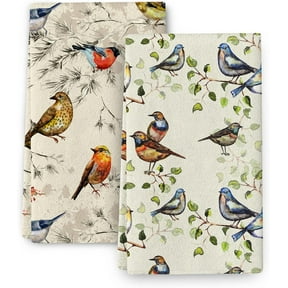 Kitchen Towels Decorative Set Cute Birds Tea Towels Set of 2 Cotton Soft Absorbent Hand Towels Bird Lover Gifts Spring Summer Home Decorations 16x24 Inch